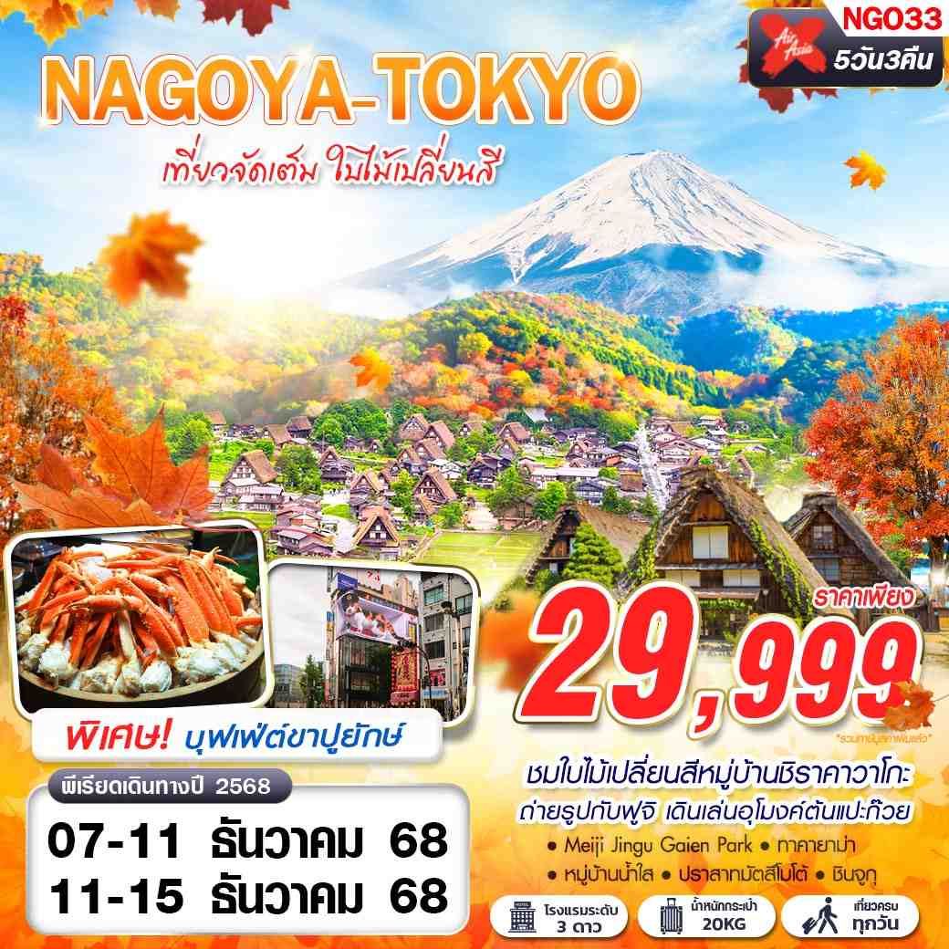 NGO33 DMK  XJ NAGOYA-TOKYO เที่ยวจัดเต็ม ใบไม้เปลี่ยนสี (บินดึก กลับสาย) 5D3N