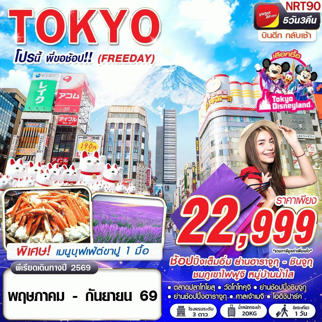 NRT90 VZ BKK TOKYO โปรนี้ พี่ขอช้อป!! (FREEDAY) VZ830-831 MAY-SEP 5D3N